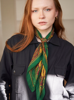 Foulard à motif vert et imprimé moutarde en Tencel italien