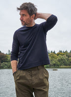 Maillot en Laine Mérinos Manches Longues Col Rond Bleu Marine