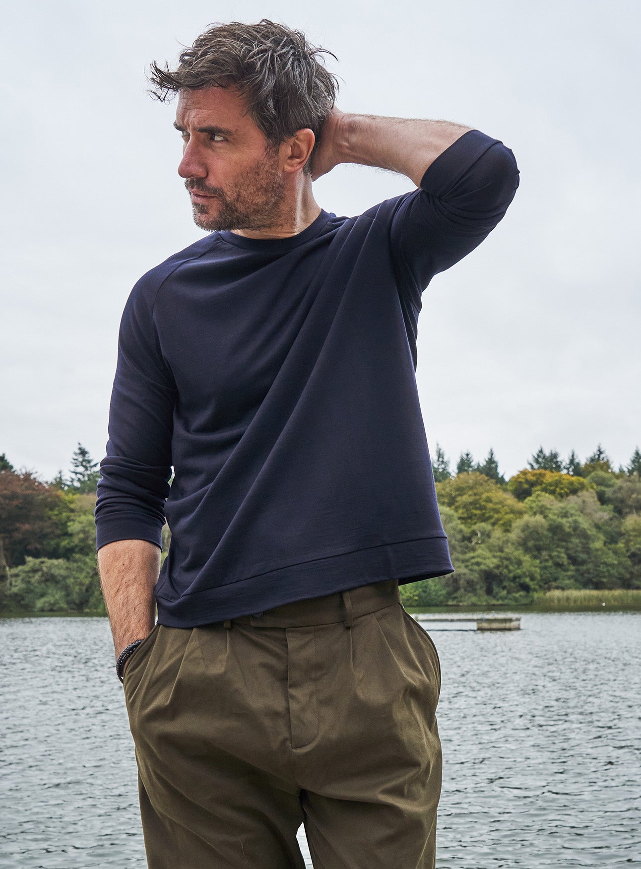 Maillot en Laine Mérinos Manches Longues Col Rond Bleu Marine