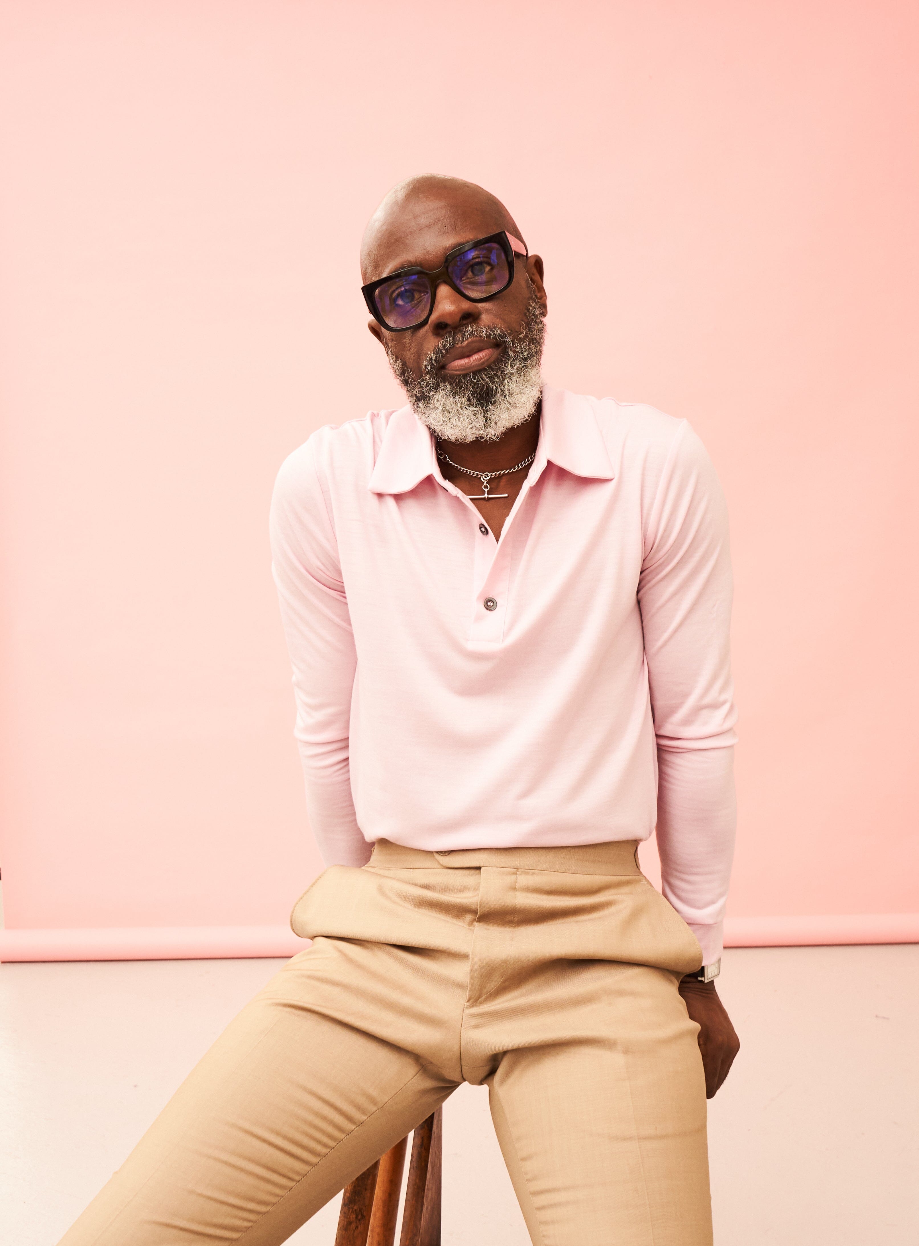 Polo manches longues en jersey de laine mérinos rose