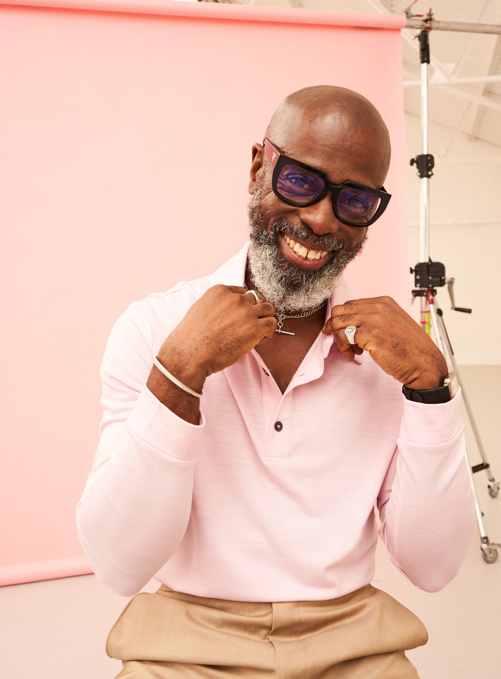 Polo manches longues en jersey de laine mérinos rose
