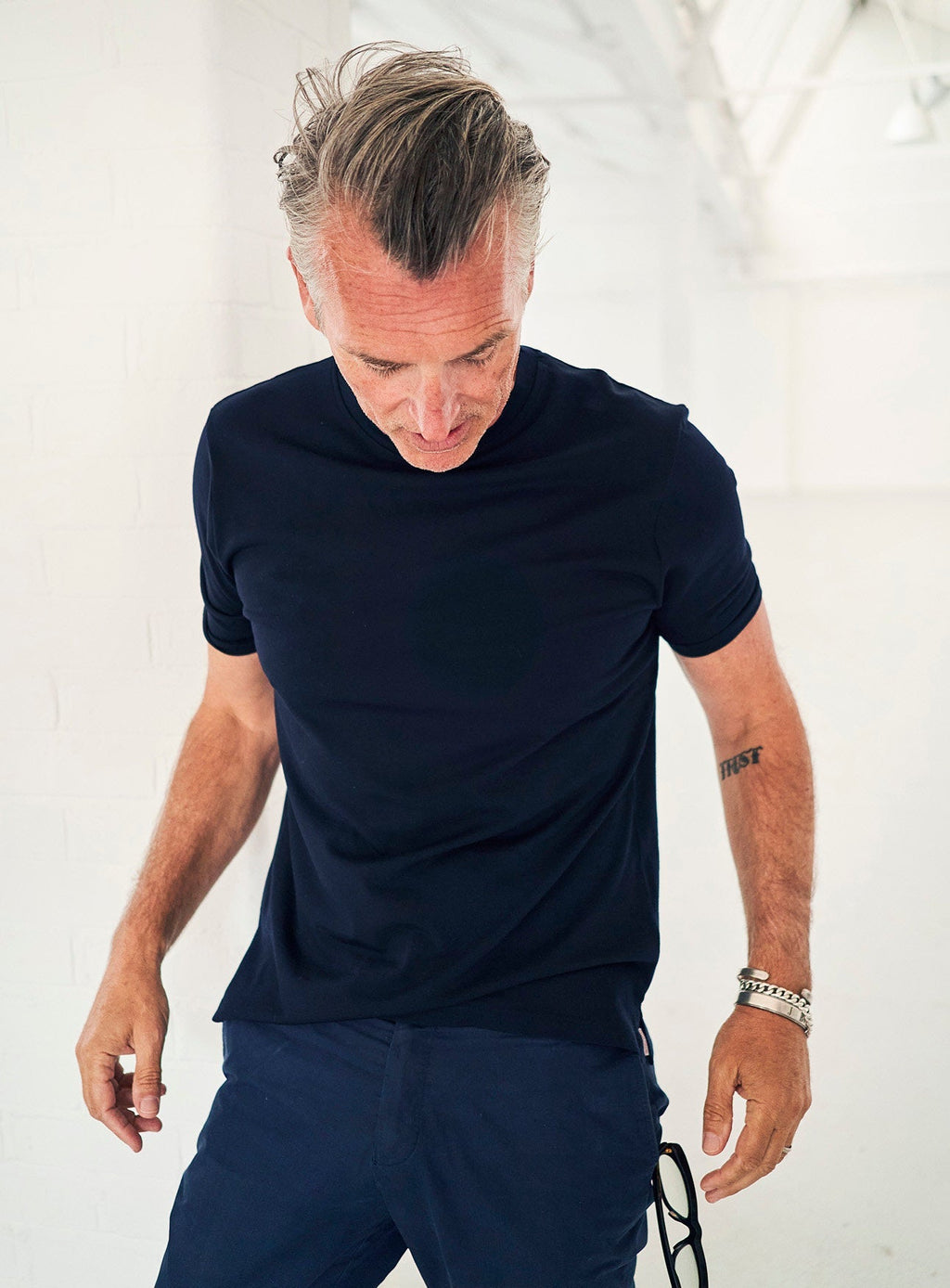 T-shirt en jersey de laine mérinos bleu marine