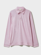 Polo manches longues en jersey de laine mérinos rose