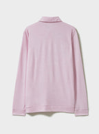 Polo manches longues en jersey de laine mérinos rose