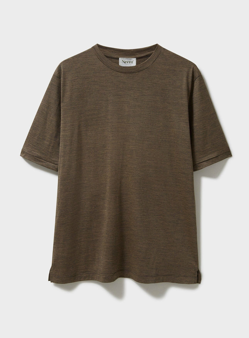 T-shirt en jersey de laine mérinos à rayures beige
